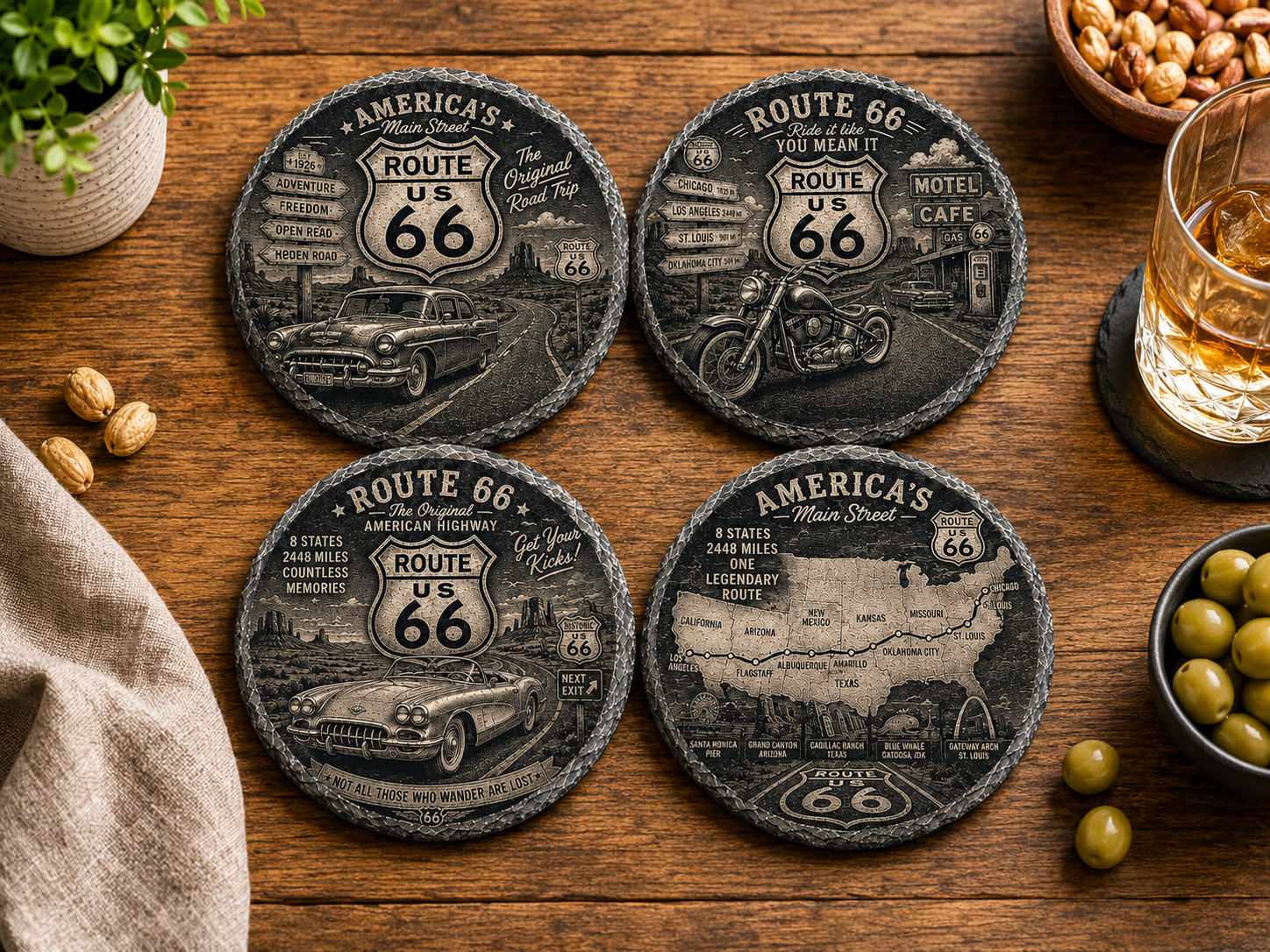 Route 66 USA Leisteen Onderzetters – Uniek Cadeau | LeukHoor