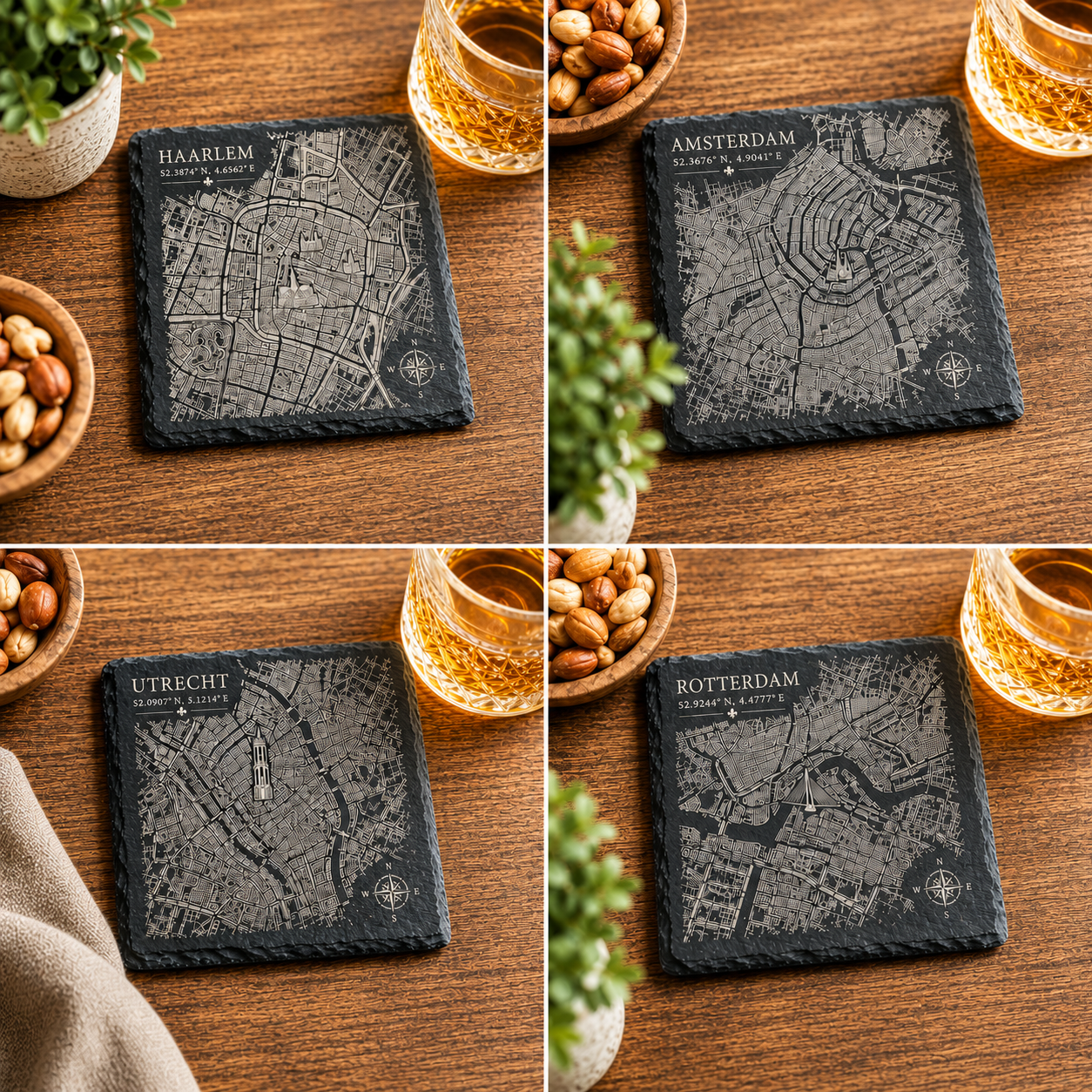 Slate Coasters with Custom City Map - Set of 4 | LeukHoor