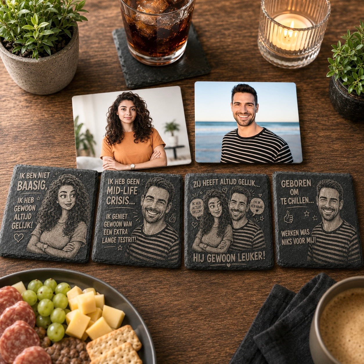 Gepersonaliseerde Leisteen Onderzetters met Foto – Set van 4 | LeukHoor