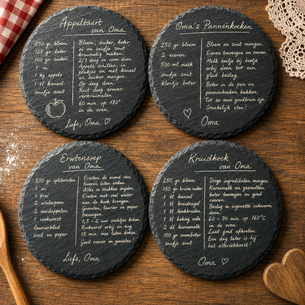 Handgeschreven recept lasergegraveerd op hout – uniek cadeau voor oma of moeder | LeukHoor.nl