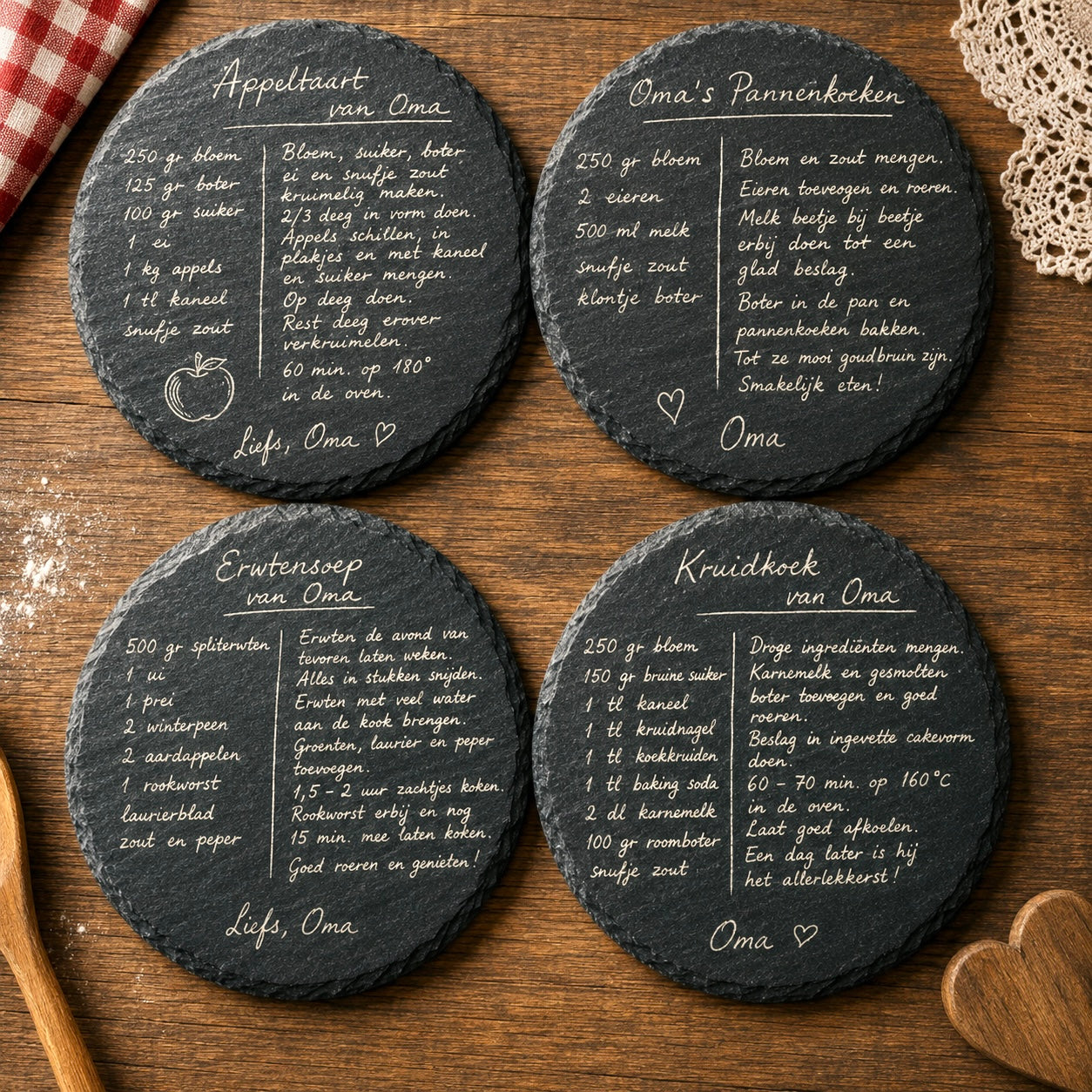 Handgeschreven recept lasergegraveerd op hout – uniek cadeau voor oma of moeder | LeukHoor.nl