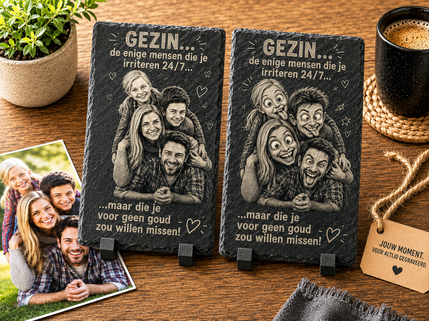 Gepersonaliseerde Foto op Leisteen | Laser Graveren Cartoon 15x25cm