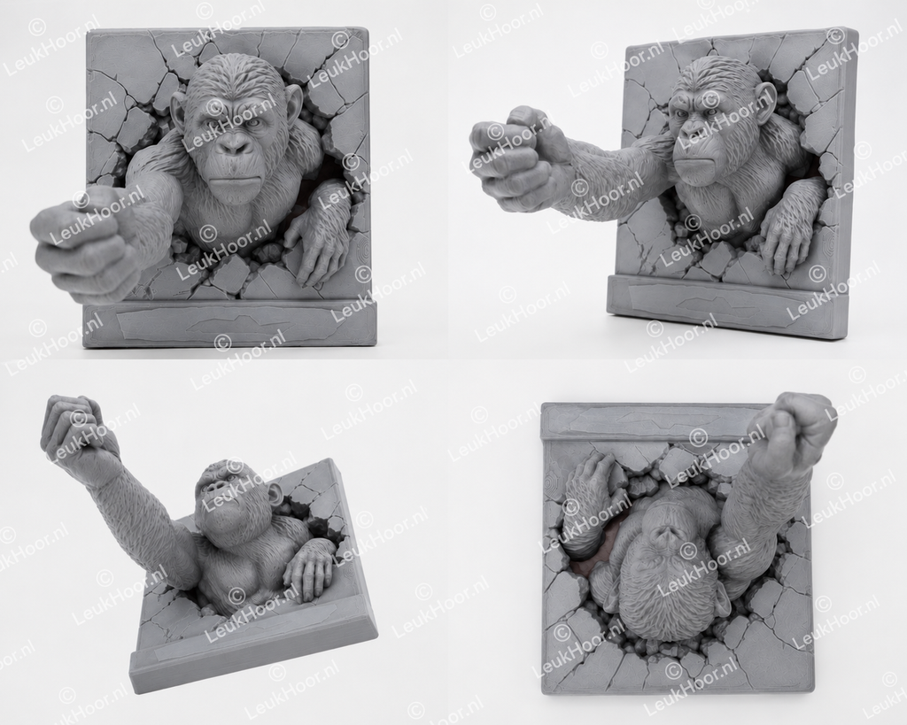 XXL Gorilla Muurlamp – 3D Geprint & Handgeschilderd | 40×40×46 cm
