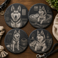 Husky Leisteen Onderzetters – Set van 4 | Lasergegraveerd