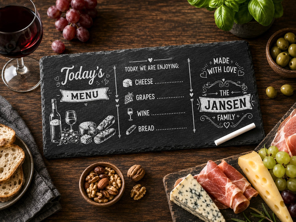 Leisteen Menubord Personaliseerbaar 15x25cm – BBQ, Borrel & Restaurant