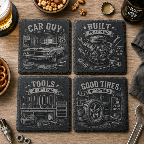 Set van 4 vierkante leistenen onderzetters Auto Motor Hobby