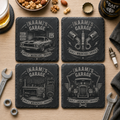 Set van 4 vierkante gepersonaliseerde leistenen onderzetters Auto Motor Hobby