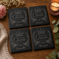 Set van 4 vierkante leistenen onderzetters Birthday Queen met personalisatie