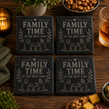 Set van vier vierkante leistenen onderzetters Family Time