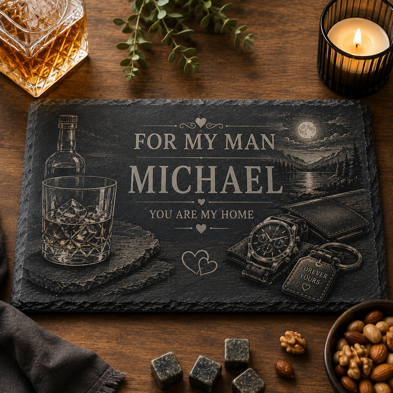 Gepersonaliseerde leistenen serveerplank For My Man Michael voor hem