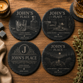 Set van 4 ronde gepersonaliseerde leistenen onderzetters John's Place