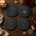 Set van 4 ronde leistenen onderzetters voor haar met romantische gravering