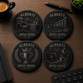 Set van 4 ronde gepersonaliseerde leistenen onderzetters Alberts Boss Mode